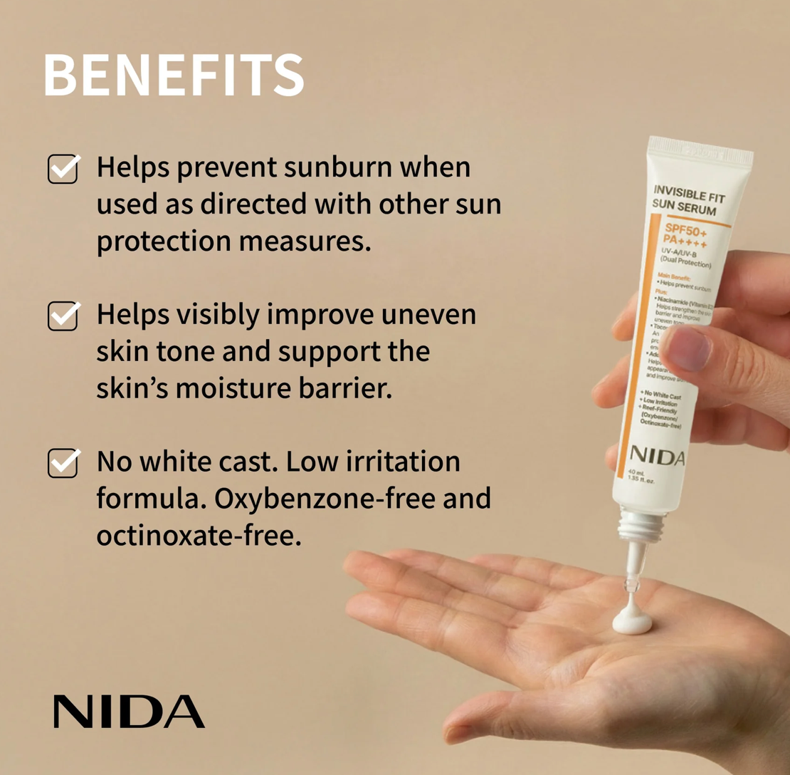 NIDA Invisible Fit Sun Serum (Korean formula, SPF50+, PA++++) 40 ml