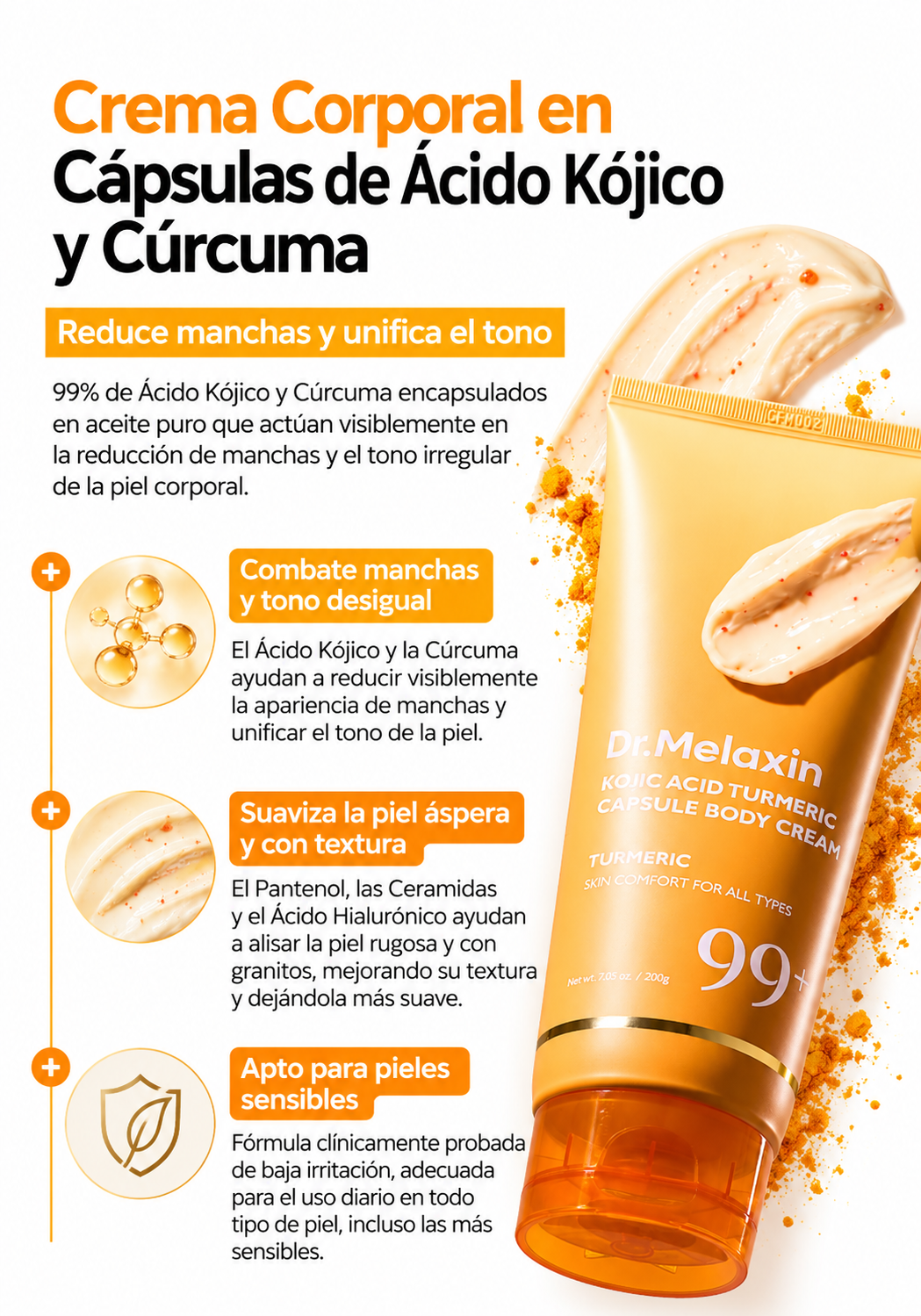Dr. Melaxin Crema Corporal Antimanchas Kojic Acid Turmeric Capsule Body Cream 200 g