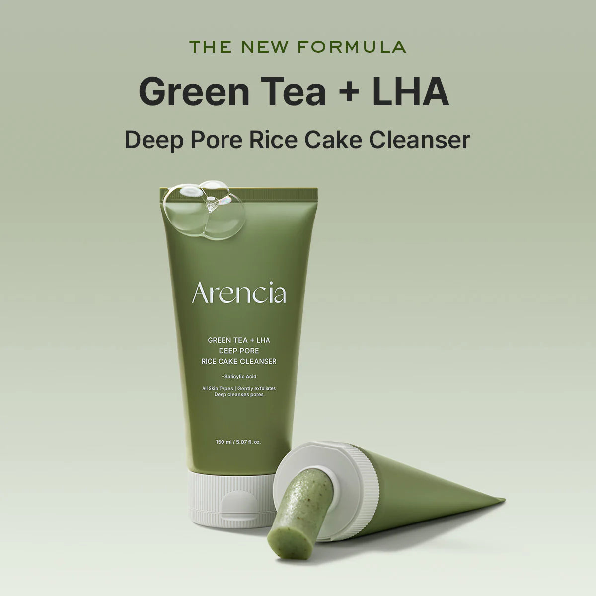 Arencia Green Tea + LHA Deep Pore Rice Cake Cleanser, 5.07 fl oz
