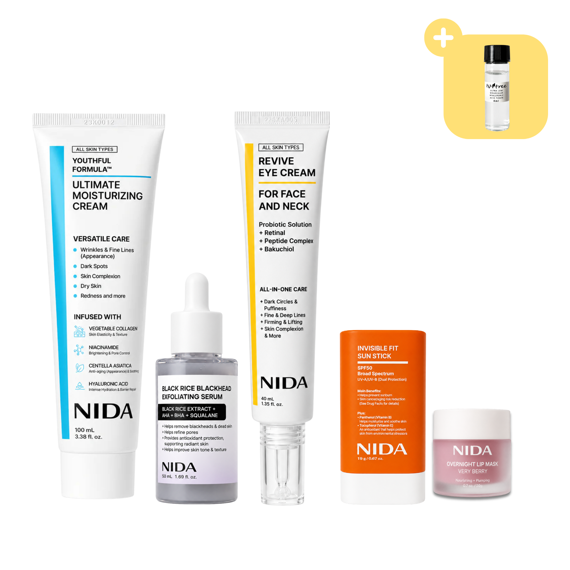 NIDA Kit Rutina Facial Completa Antiedad, Hidratación y Protección Solar
